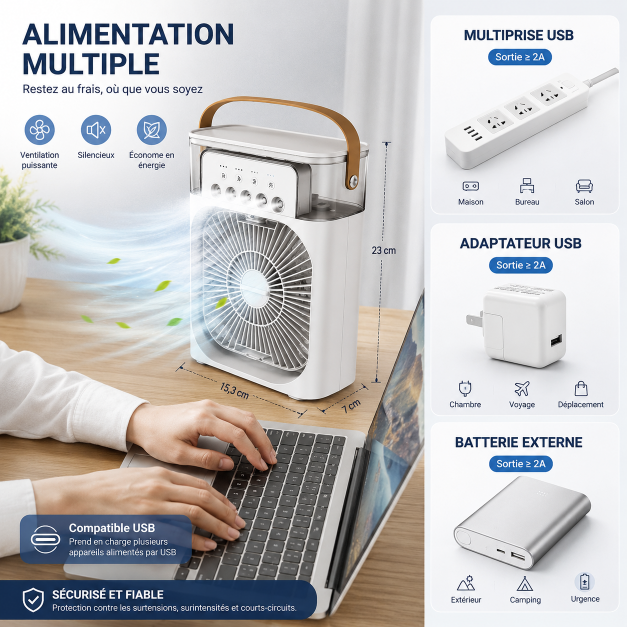 CoolMist | Climatiseur Mobile Sans Évacuation Silencieux 3-en-1