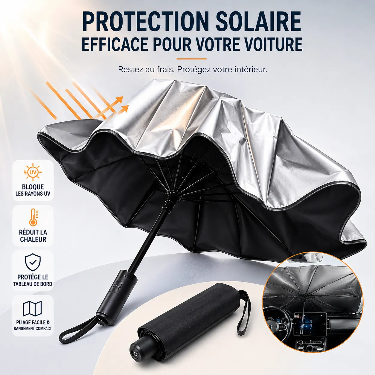 Pare-Soleil Voiture ThermoShield | Pare soleil voiture pliable anti-UV universel