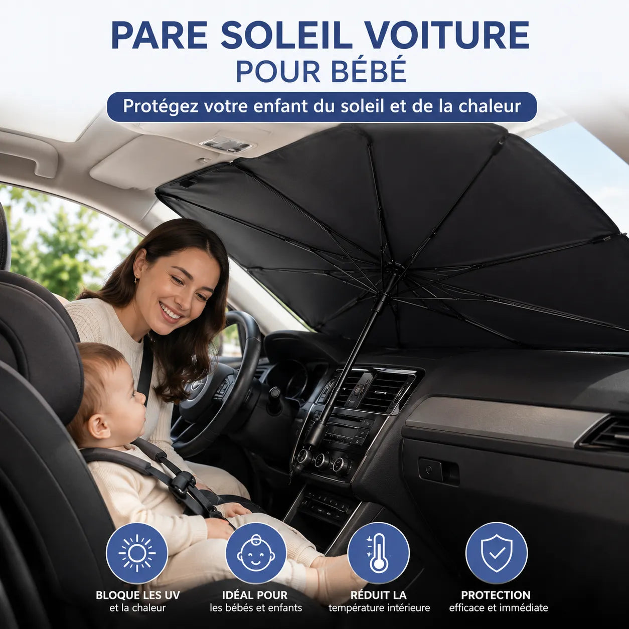 Pare-Soleil Voiture ThermoShield | Pare soleil voiture pliable anti-UV universel