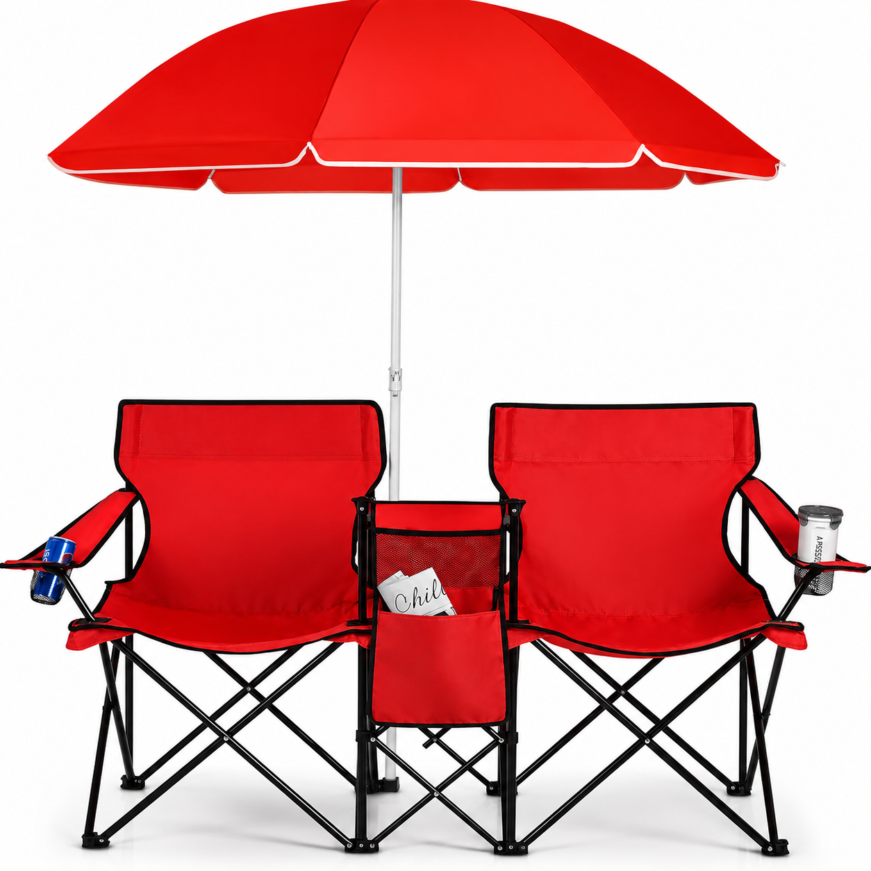 DuoCamp Oasis | Chaise de camping double pliante avec parasol pour plage