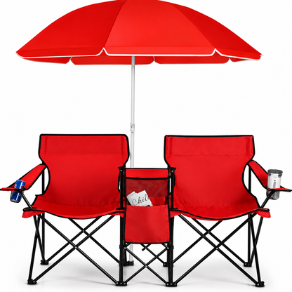 DuoCamp Oasis | Chaise de camping double pliante avec parasol pour plage