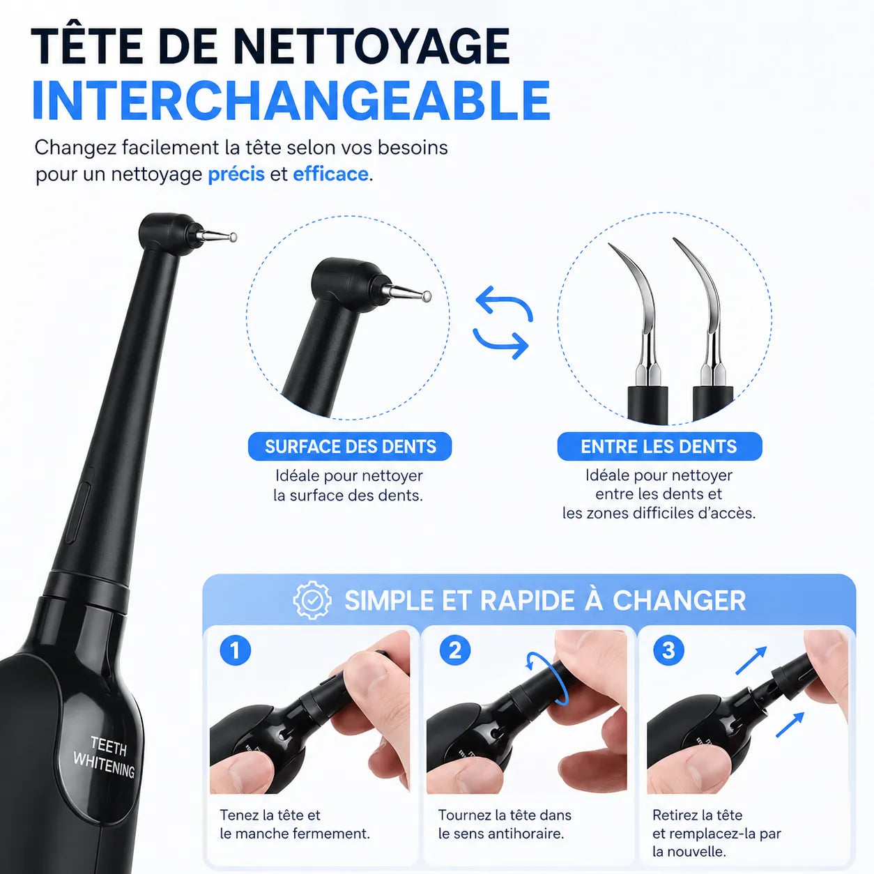 DentaClean Pro | Détartreur Dentaire Électrique à Ultrasons avec 5 Intensités