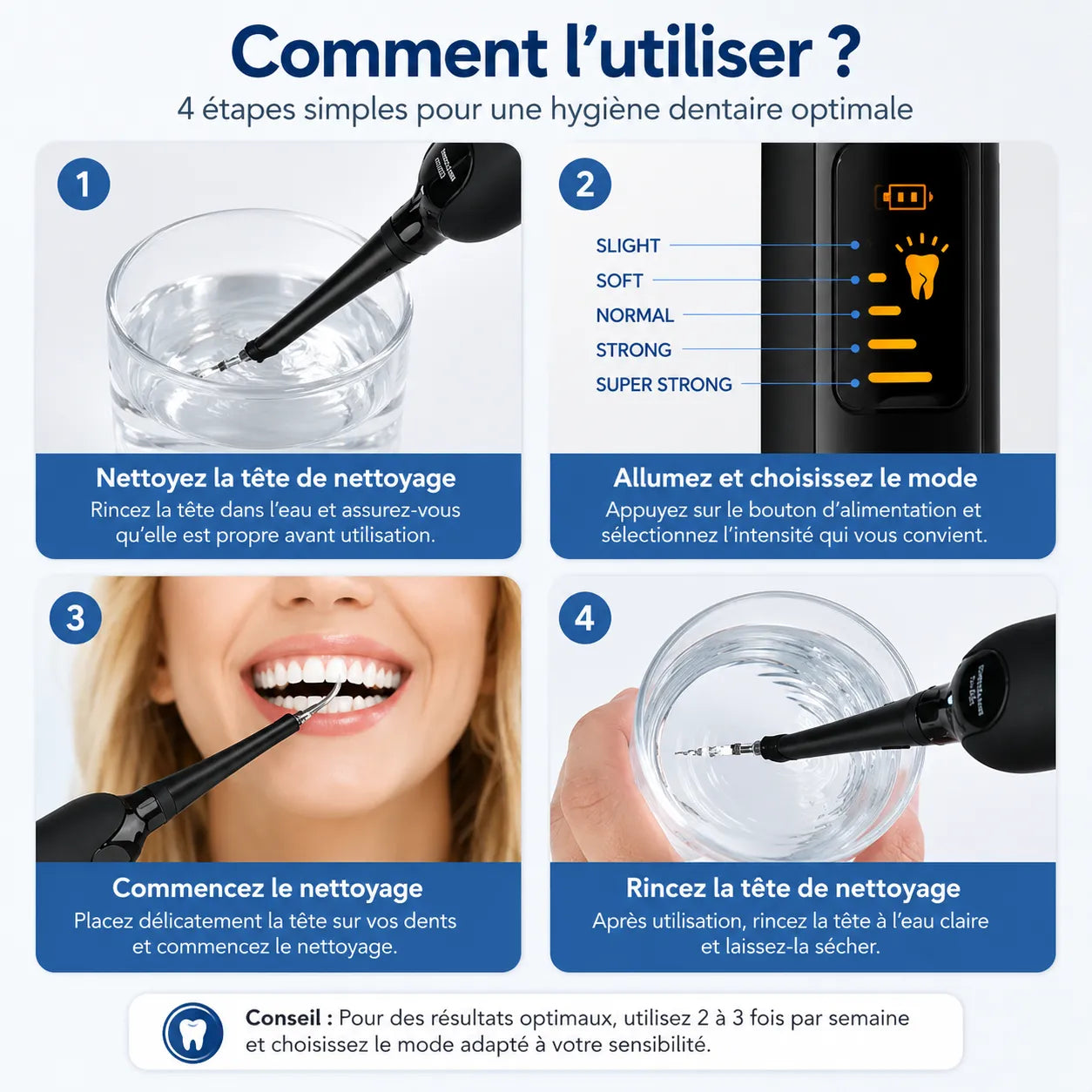 DentaClean Pro | Détartreur Dentaire Électrique à Ultrasons avec 5 Intensités