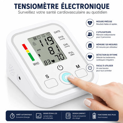 CardioSense | Tensiomètre électronique avec écran LCD et mémoire double utilisateur