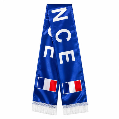 Bleu Élégance | Écharpe France Supporter Double Impression Satin 130 cm