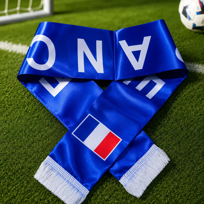 Bleu Élégance | Écharpe France Supporter Double Impression Satin 130 cm