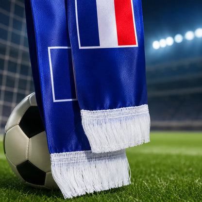 Bleu Élégance | Écharpe France Supporter Double Impression Satin 130 cm