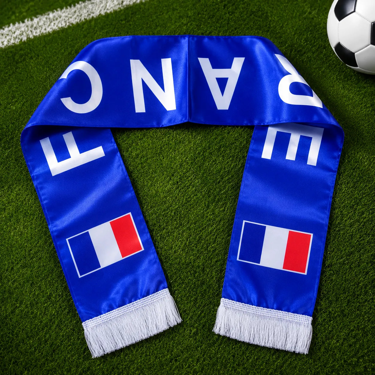 Bleu Élégance | Écharpe France Supporter Double Impression Satin 130 cm