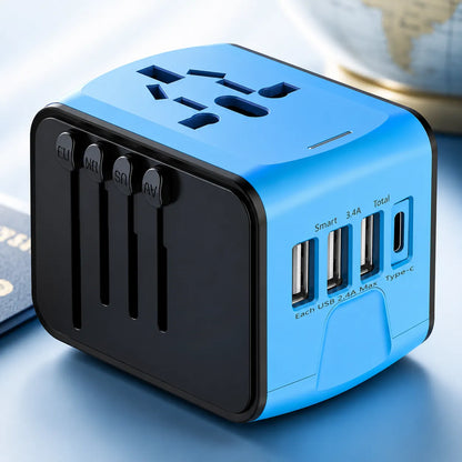 TravelCharge Pro | Adaptateur de Voyage Universel avec 4 Ports USB et USB-C