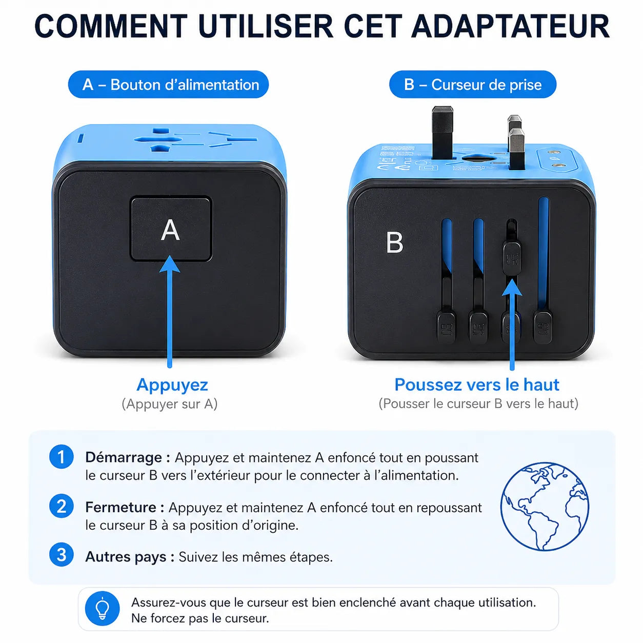 TravelCharge Pro | Adaptateur de Voyage Universel avec 4 Ports USB et USB-C