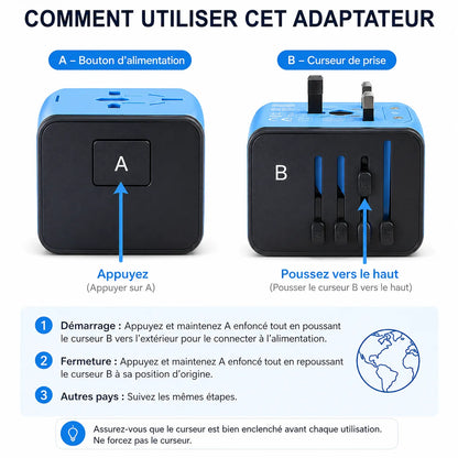 TravelCharge Pro | Adaptateur de Voyage Universel avec 4 Ports USB et USB-C