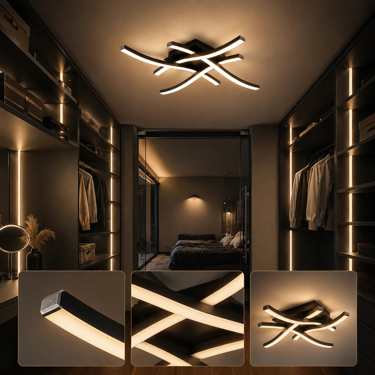 ÉLYSIA | Plafonnier à LED Incurvé Moderne pour Salon, Chambre et Cuisine