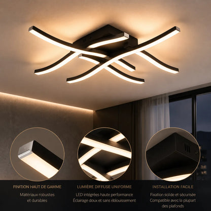 ÉLYSIA | Plafonnier à LED Incurvé Moderne pour Salon, Chambre et Cuisine