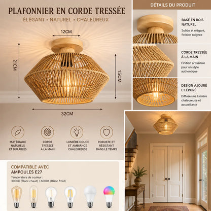 NATORA™ Tressé | Naturel  plafonnier à led rotin