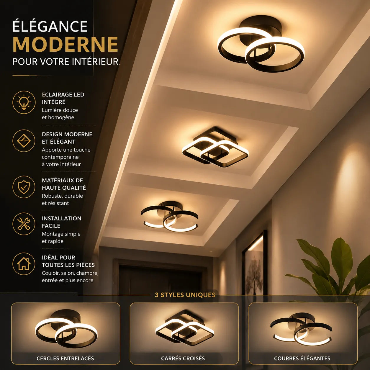 ORBÉLIA™ Moderne | Plafonnier à LED Design avec lumière 3 couleurs