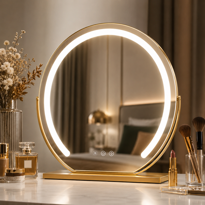 LUMINAPRO™ Éclat Doré | Élégant Miroir Maquillage LED pour les coiffeuses