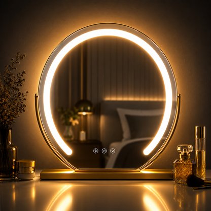 LUMINAPRO™ Éclat Doré | Élégant Miroir Maquillage LED pour les coiffeuses