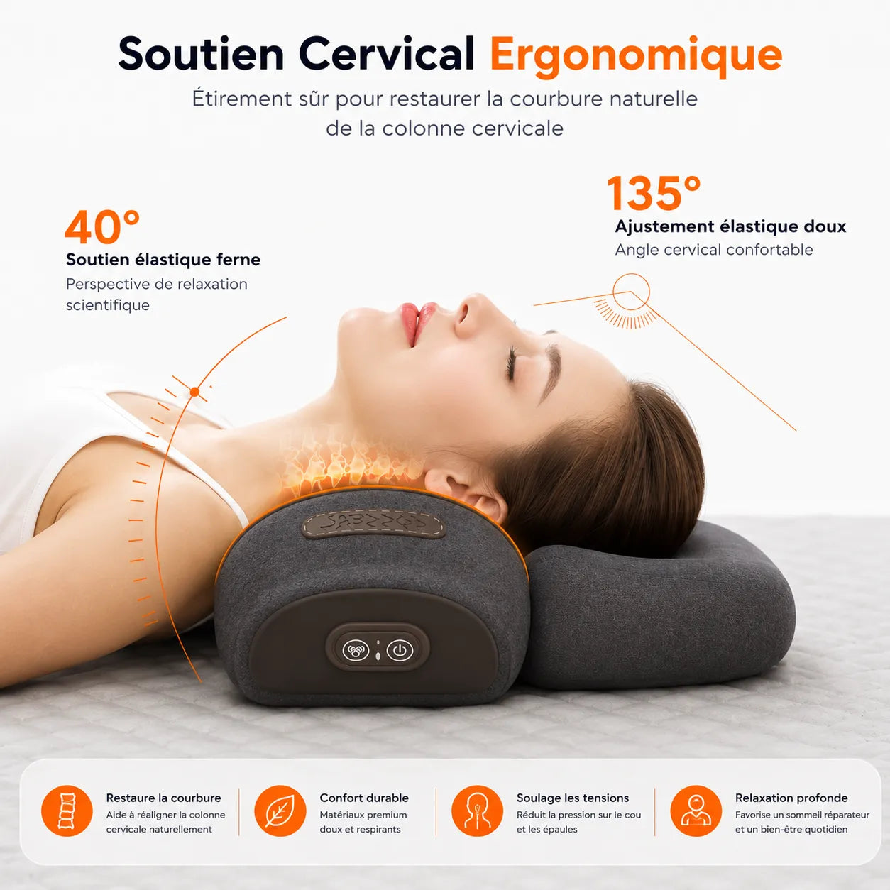 Oreiller Cervical Chauffant CERVÉLIA™ | Masseur cervical électrique pour nuque et épaules