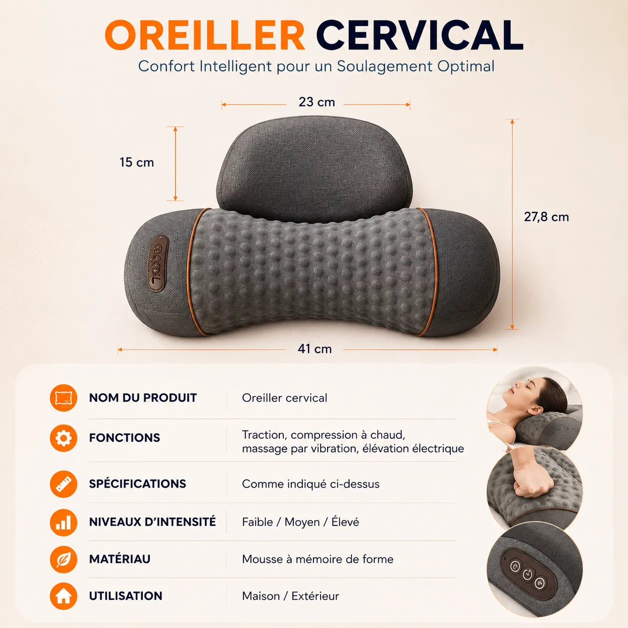 Oreiller Cervical Chauffant CERVÉLIA™ | Masseur cervical électrique pour nuque et épaules
