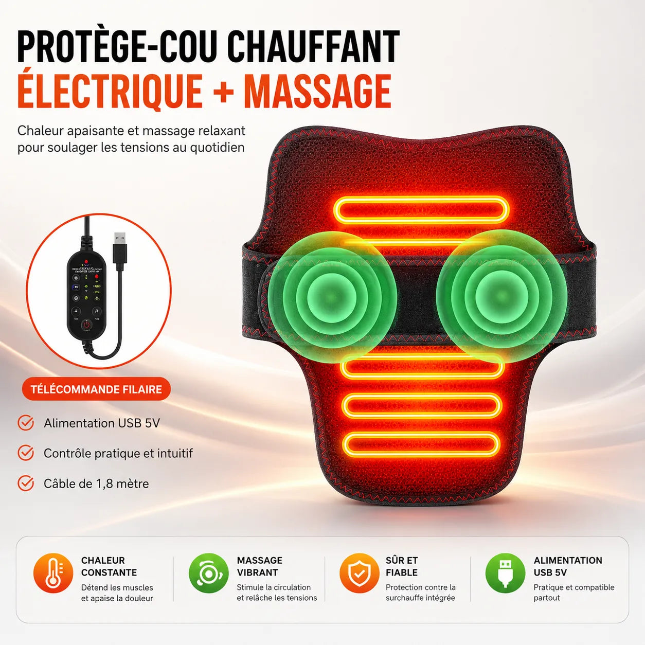 Masseur Cervical Chauffant USB THERMÉLIA™ | Massage nuque et épaules