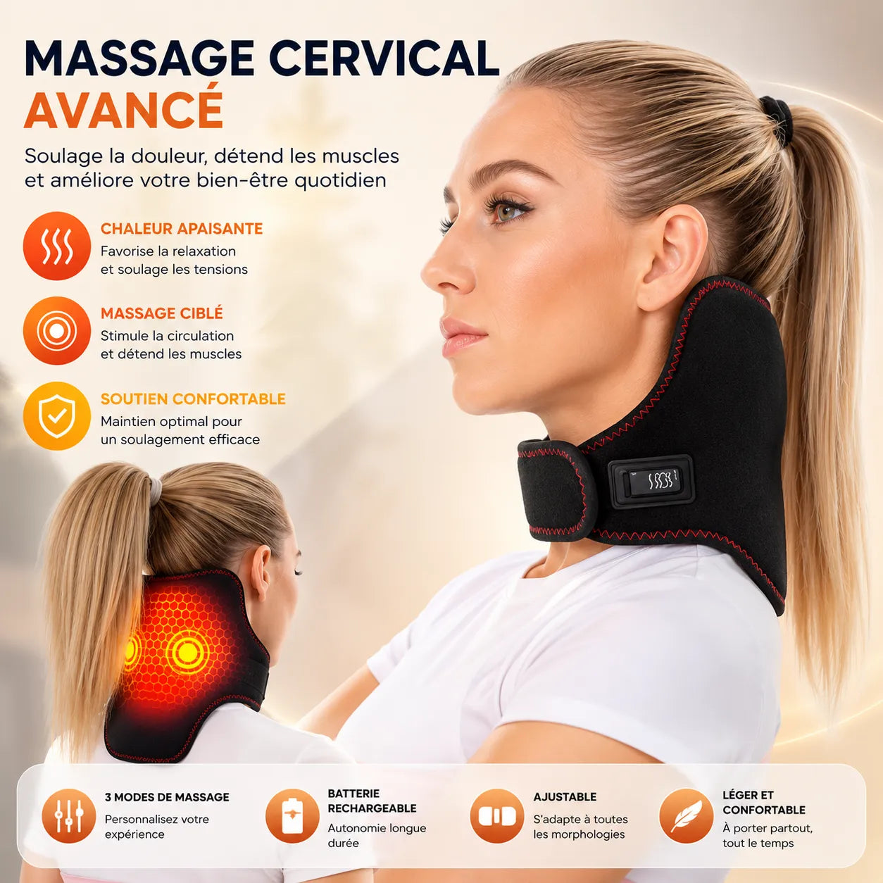 Masseur Cervical Chauffant USB THERMÉLIA™ | Massage nuque et épaules