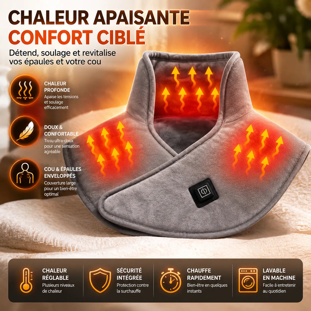 Masseur Cervical Chauffant USB MÉLIA™ | Massage nuque