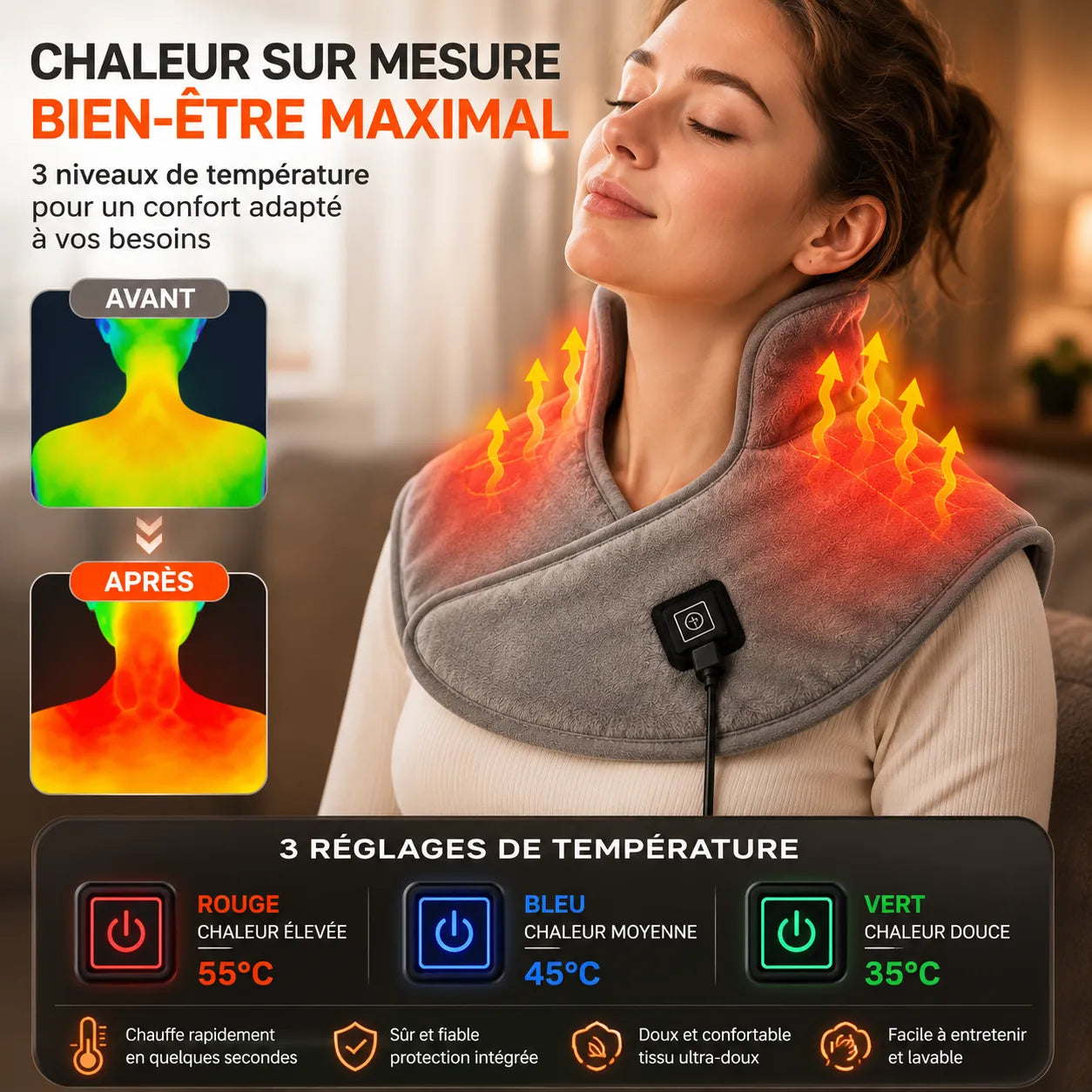 Masseur Cervical Chauffant USB MÉLIA™ | Massage nuque