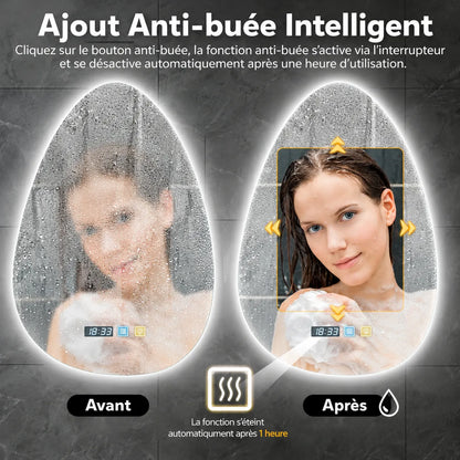 Miroir Salle de Bain LED ÉLORIA™ anti-buée 3 couleurs
