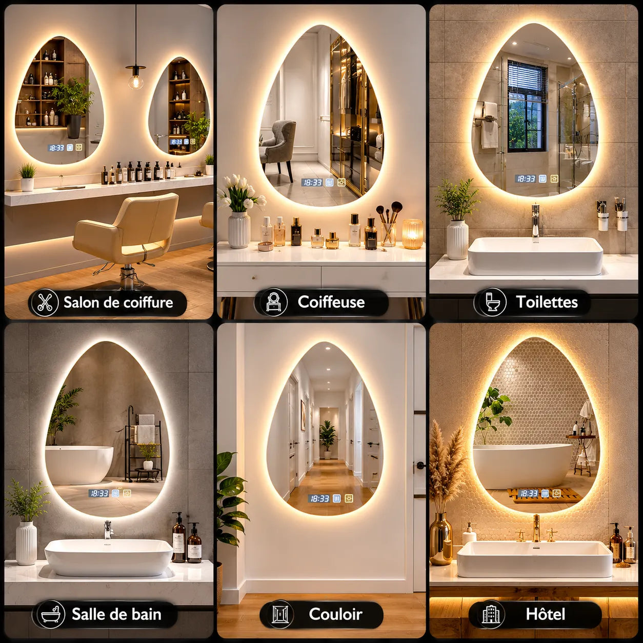 Miroir Salle de Bain LED ÉLORIA™ anti-buée 3 couleurs