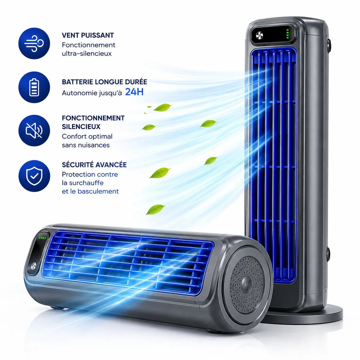 Ventilateur Portable Airéna | Ventilateur mural rechargeable silencieux 3 vitesses