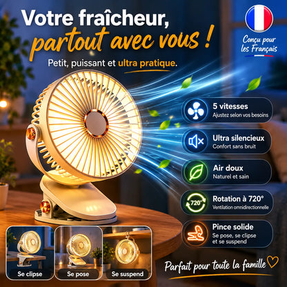 Ventilateur Portable Rechargeable Breezéo™ - Ventilateur à clip 8000mAh 5 vitesses