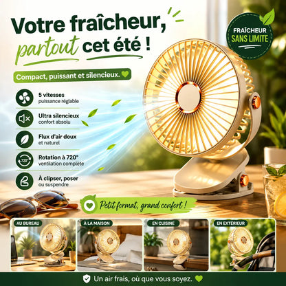 Ventilateur Portable Rechargeable Breezéo™ - Ventilateur à clip 8000mAh 5 vitesses