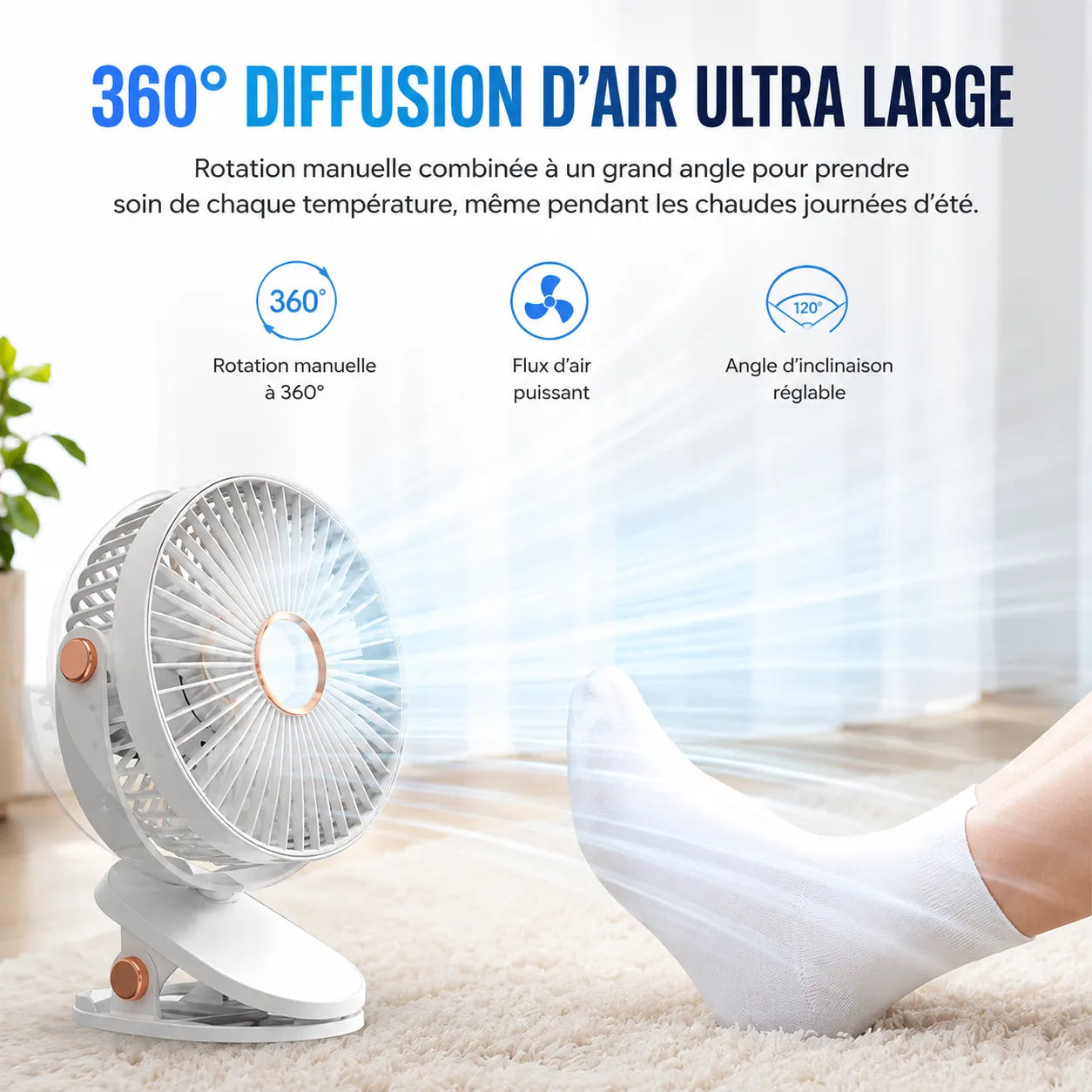 Ventilateur Portable Rechargeable Breezéo™ - Ventilateur à clip 8000mAh 5 vitesses
