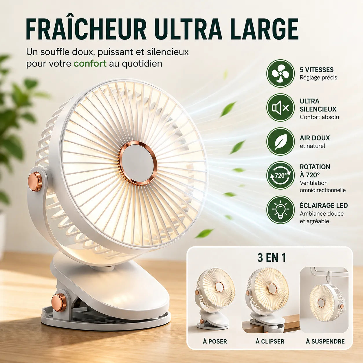 Ventilateur Portable Rechargeable Breezéo™ - Ventilateur à clip 8000mAh 5 vitesses