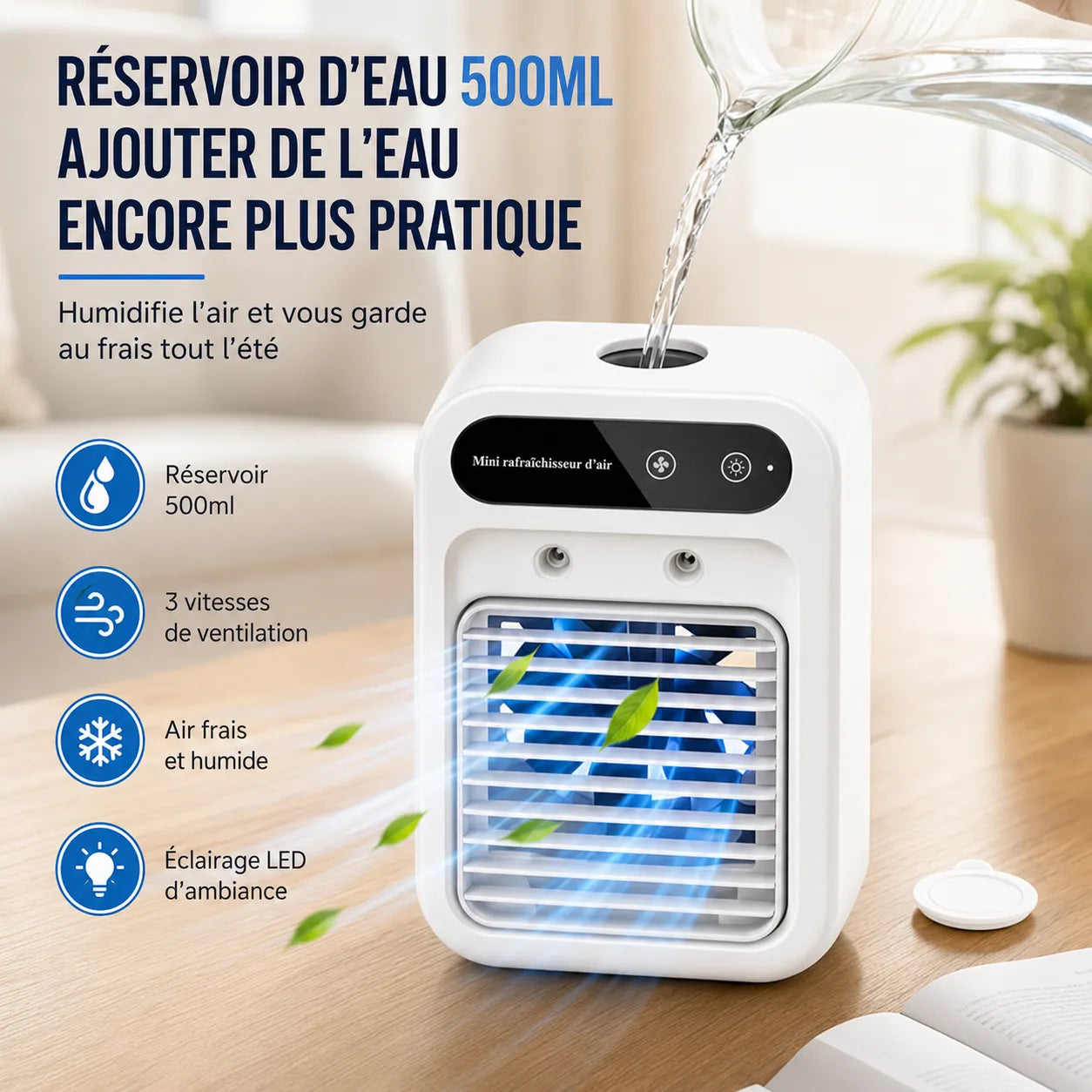 Refroidisseur d’Air Portable Glacéo | Ventilateur brumisateur rechargeable