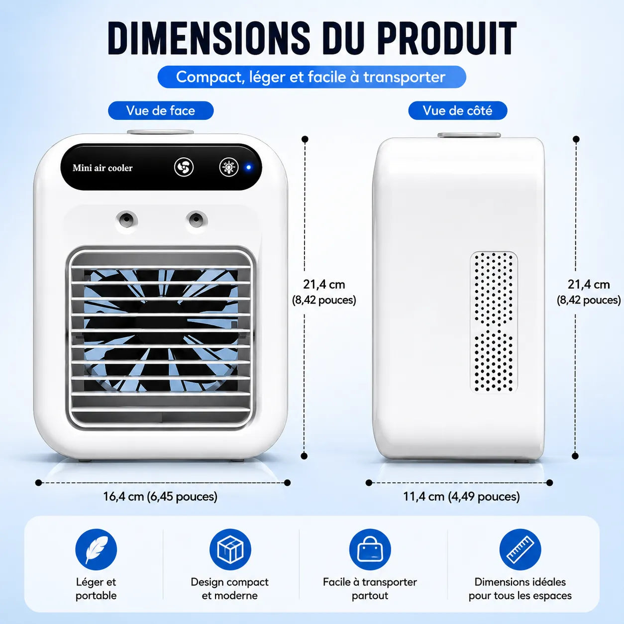 Refroidisseur d’Air Portable Glacéo | Ventilateur brumisateur rechargeable