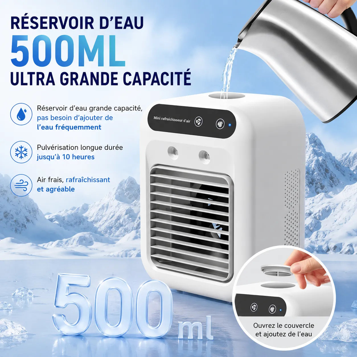 Refroidisseur d’Air Portable Glacéo | Ventilateur brumisateur rechargeable