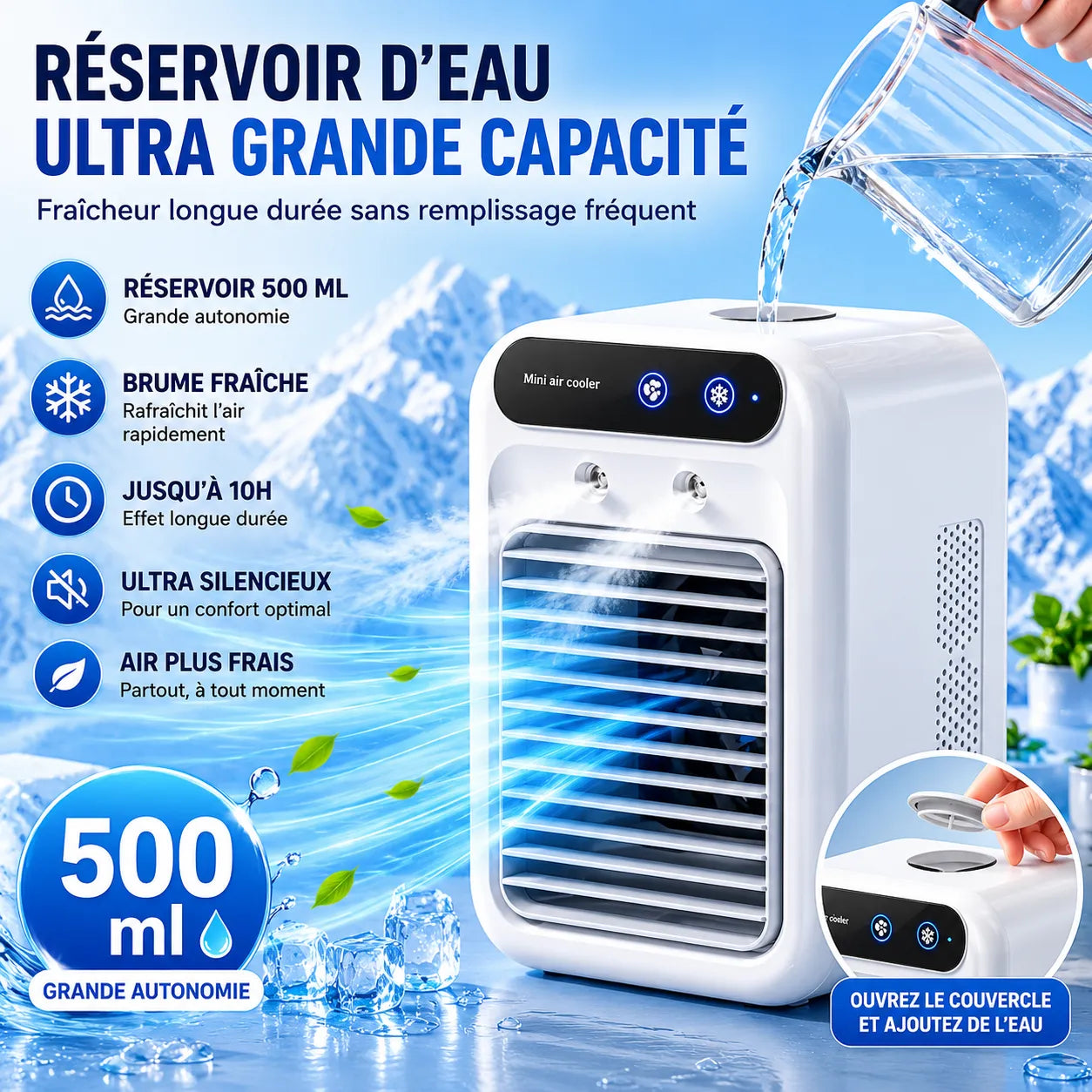 Refroidisseur d’Air Portable Glacéo | Ventilateur brumisateur rechargeable