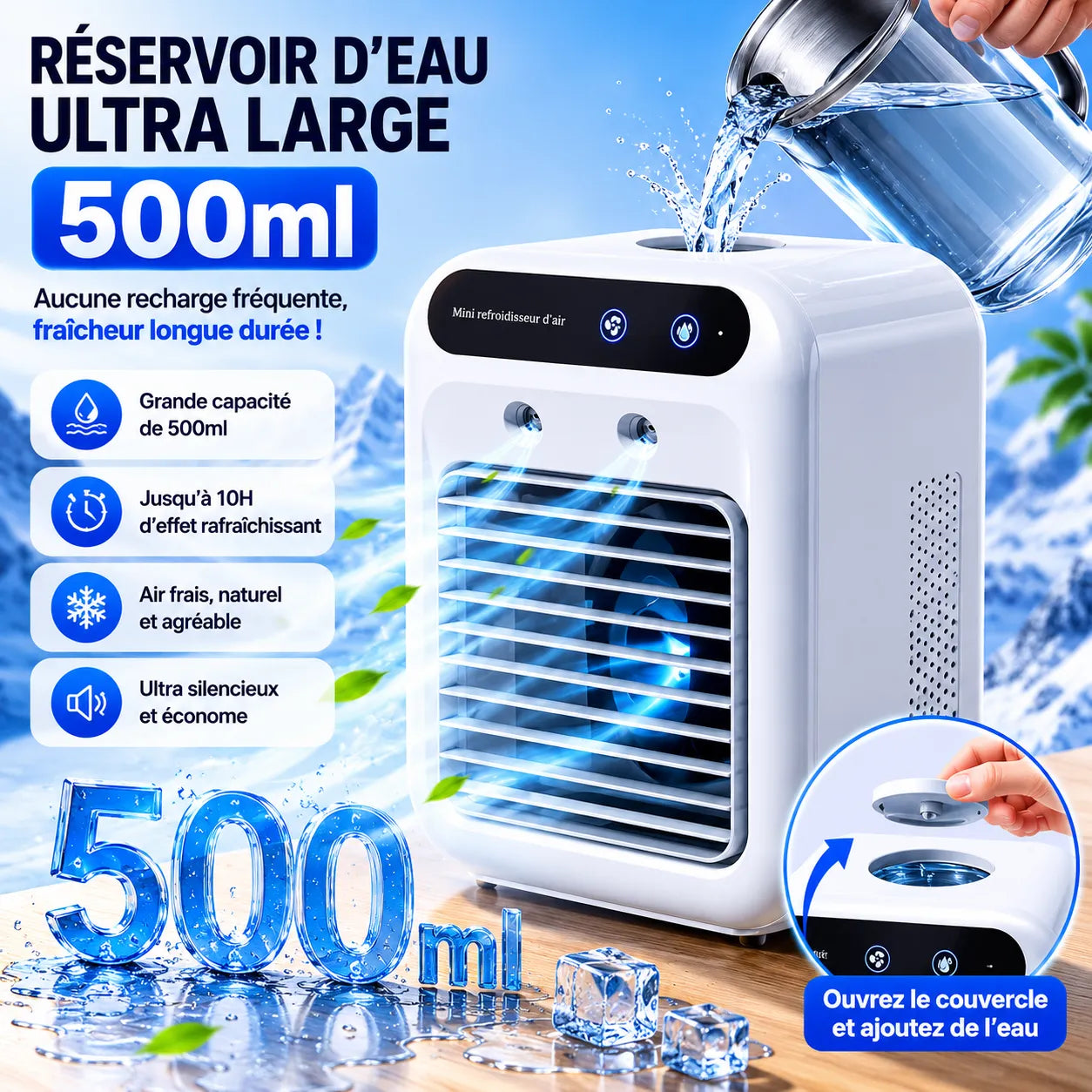Refroidisseur d’Air Portable Glacéo | Ventilateur brumisateur rechargeable