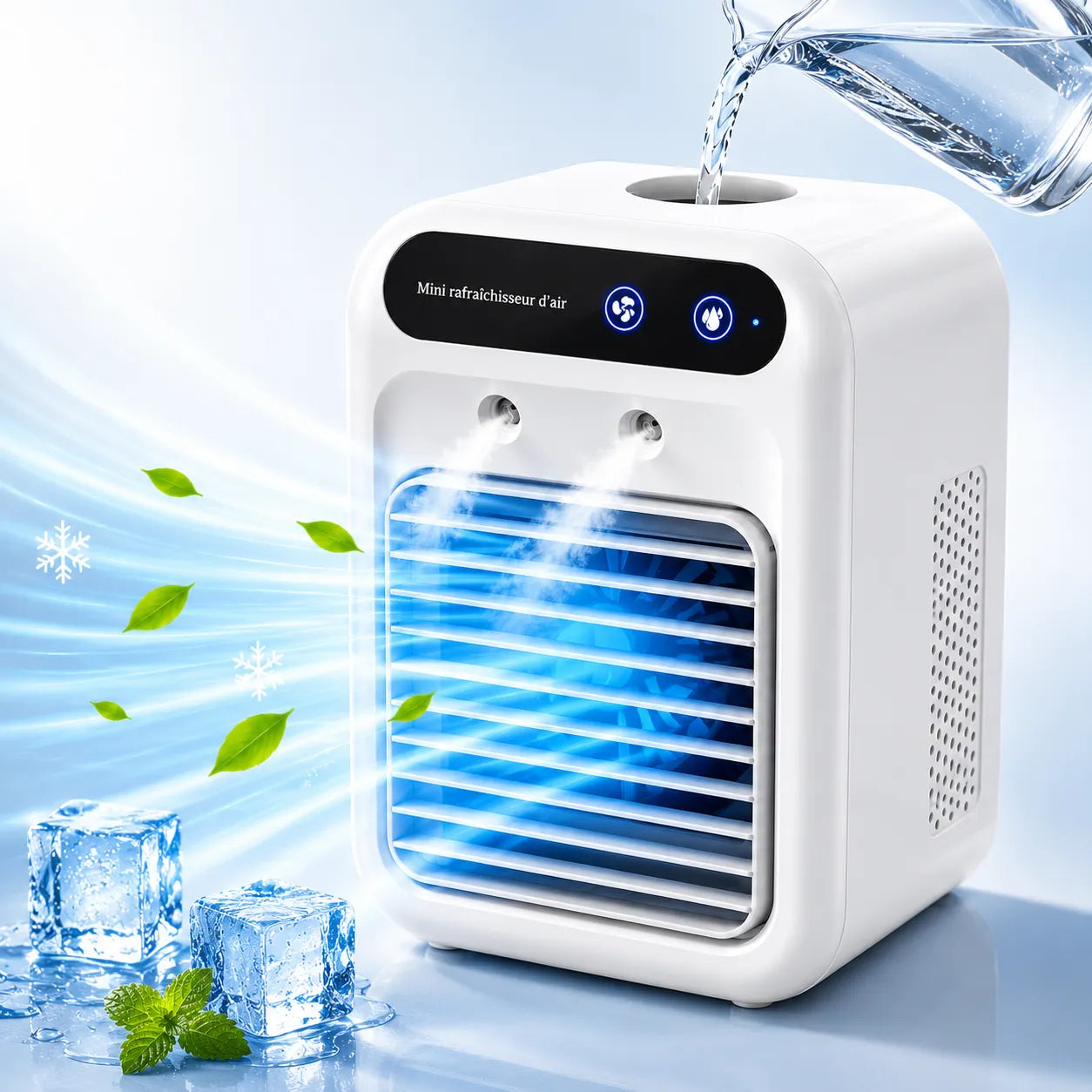 Refroidisseur d’Air Portable Glacéo | Ventilateur brumisateur rechargeable