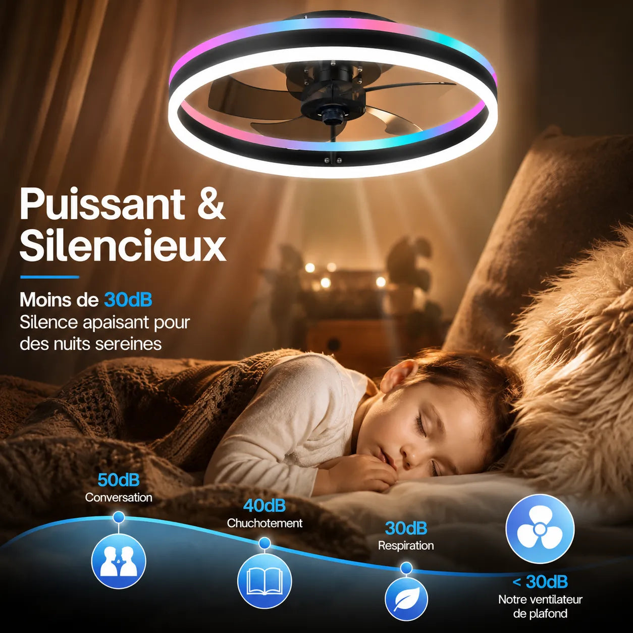 Ventilateur Plafond LED Ventorya | Ventilateur plafond RGB dimmable 50CM