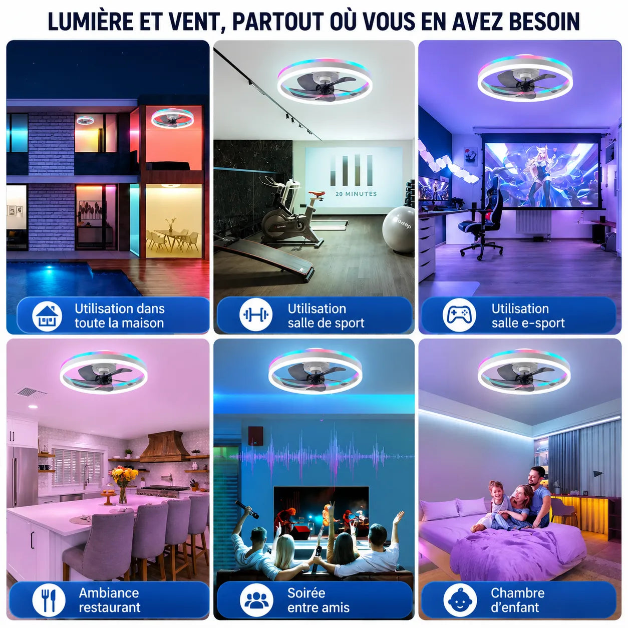 Ventilateur Plafond LED Ventorya | Ventilateur plafond RGB dimmable 50CM