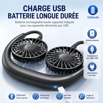 Ventilateur de Cou Portable AirFlex | ventilateur portable rechargeable USB 3 vitesses