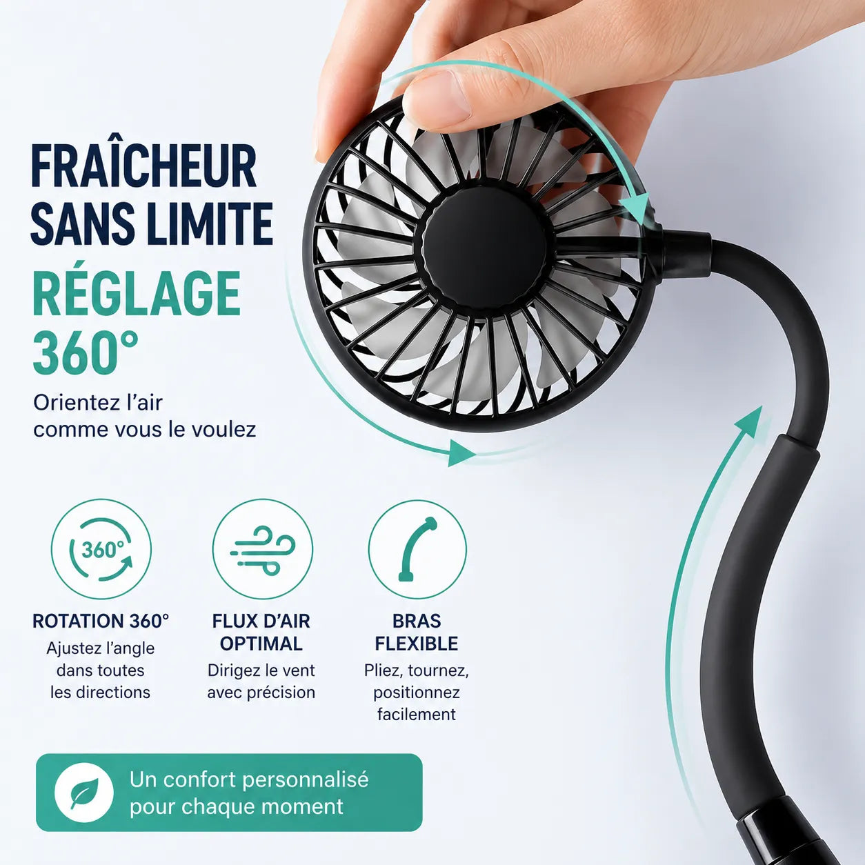 Ventilateur de Cou Portable AirFlex | ventilateur portable rechargeable USB 3 vitesses