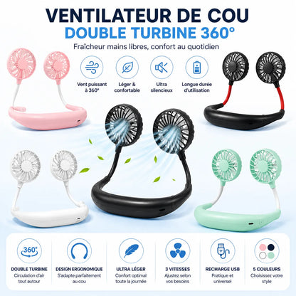Ventilateur de Cou Portable AirFlex | ventilateur portable rechargeable USB 3 vitesses