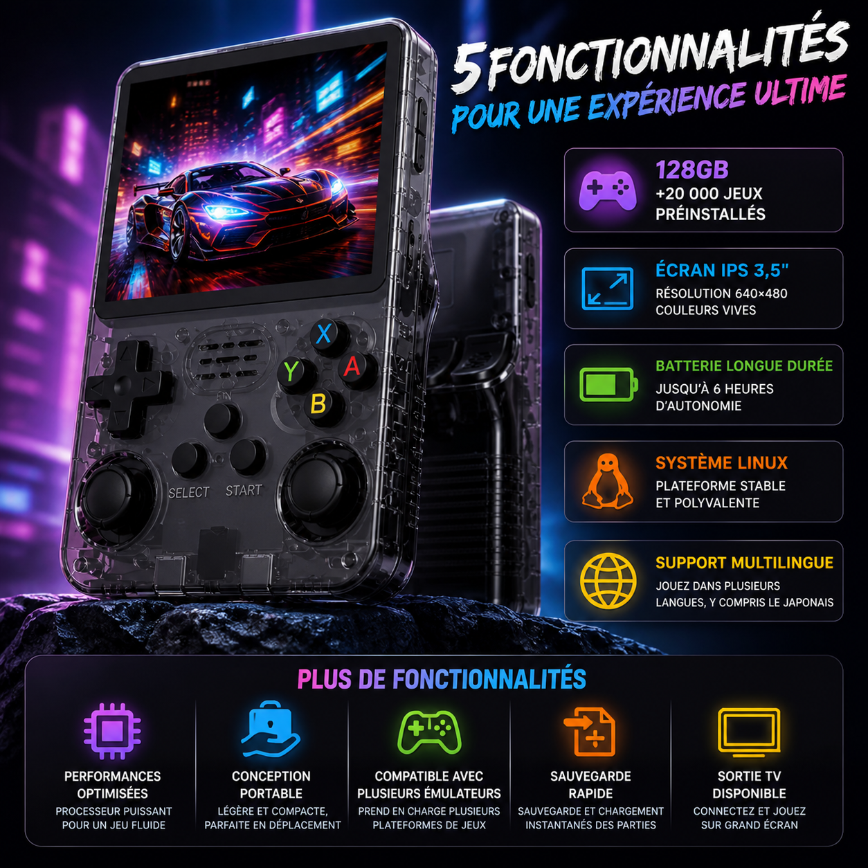 RétroPocket V1 | Console portable retrogaming — Console portable Linux émulation 128 Go