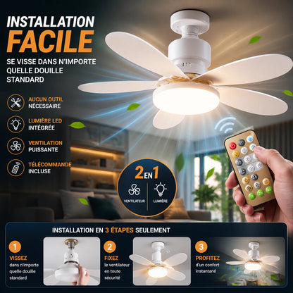 Plafonnier ÉoliaLED | Lustre ventilateur — Plafonnier ventilateur LED télécommande