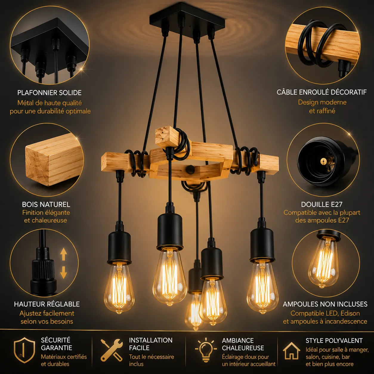 Lofténa™ Vintage | Industriel lustre salon et pour salle à manger