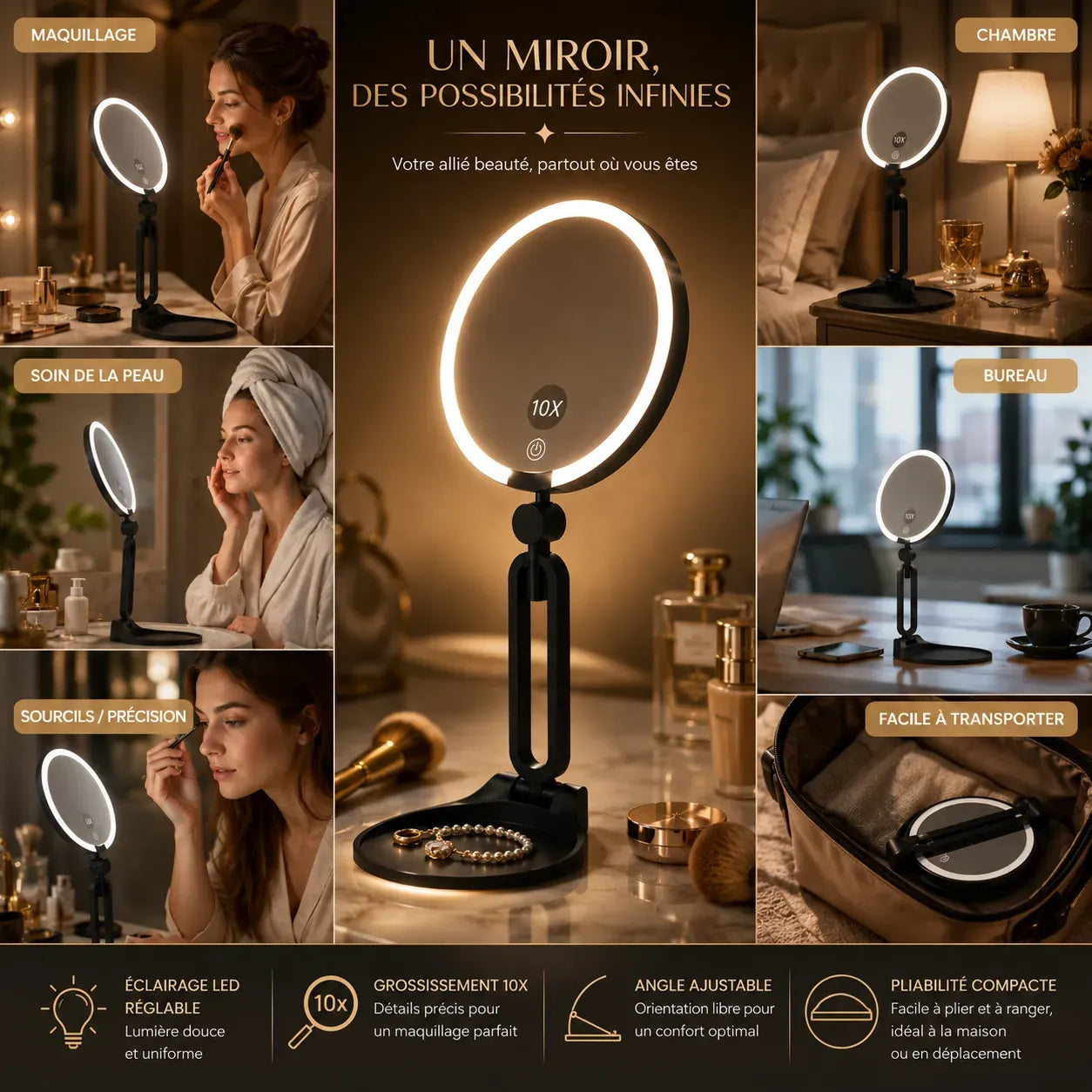 LUMIPRO™ Élégance | Miroir Maquillage LED et coiffeuse