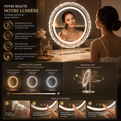 ÉLÉNORA™ Élégance | Miroir Maquillage LED pour les coiffeuses